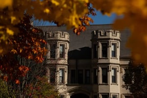 Fall colors surround College of Wooster building