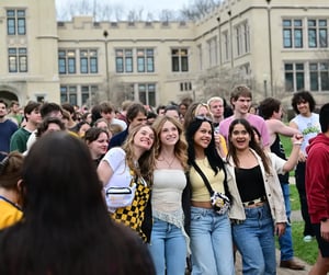 Students in a group on campus