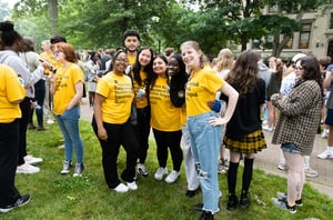 Students together eating ice cream outside