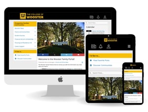 3 screen view of the Wooster Family Portal on desktop and mobile